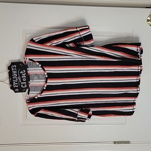 Cato XL Striped Top Short Sleeve Navy White Tan Coral